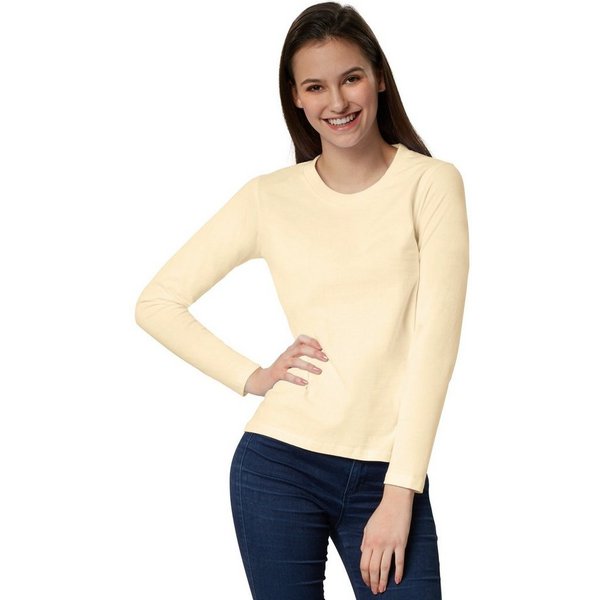 dressforfun Langarmshirt Langarmtop, Für viele Outfits & Auftritte, Rundhals mit (Ärmelshirt, Konfektionsgröße XXL in beige) Einfarbiges Langarm-Shirt für Fraue