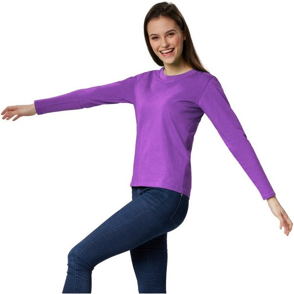 dressforfun Langarmshirt Langarmtop, Für viele Outfits & Auftritte, Rundhals mit (Ärmelshirt, Konfektionsgröße L in lila) Einfarbiges Langarm-Shirt für Frauen, 