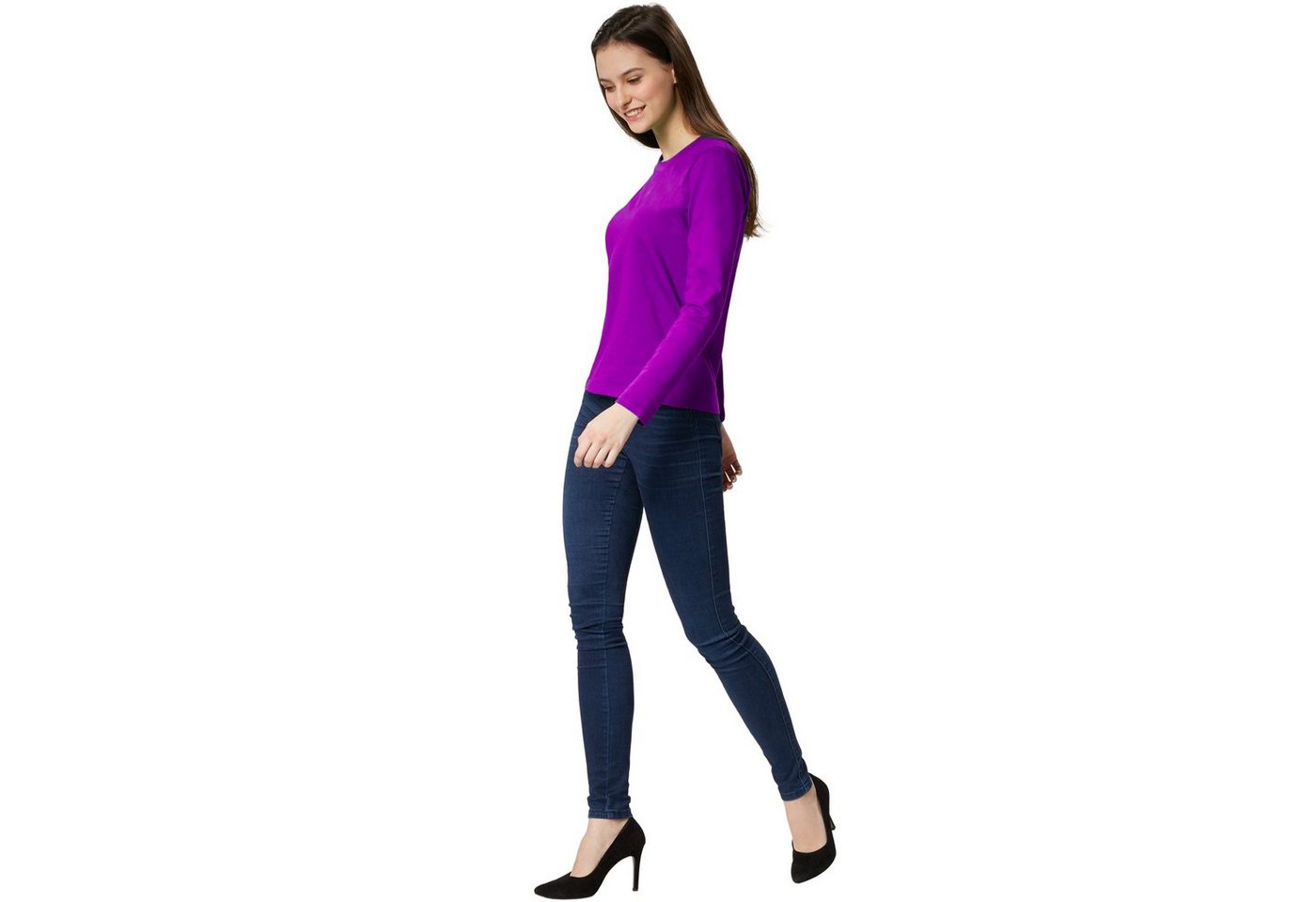 dressforfun Langarmshirt Langarmtop, Für viele Outfits & Auftritte, Rundhals mit (Ärmelshirt, Konfektionsgröße L in lila) Einfarbiges Langarm-Shirt für Frauen,  – Bild 3 von 5