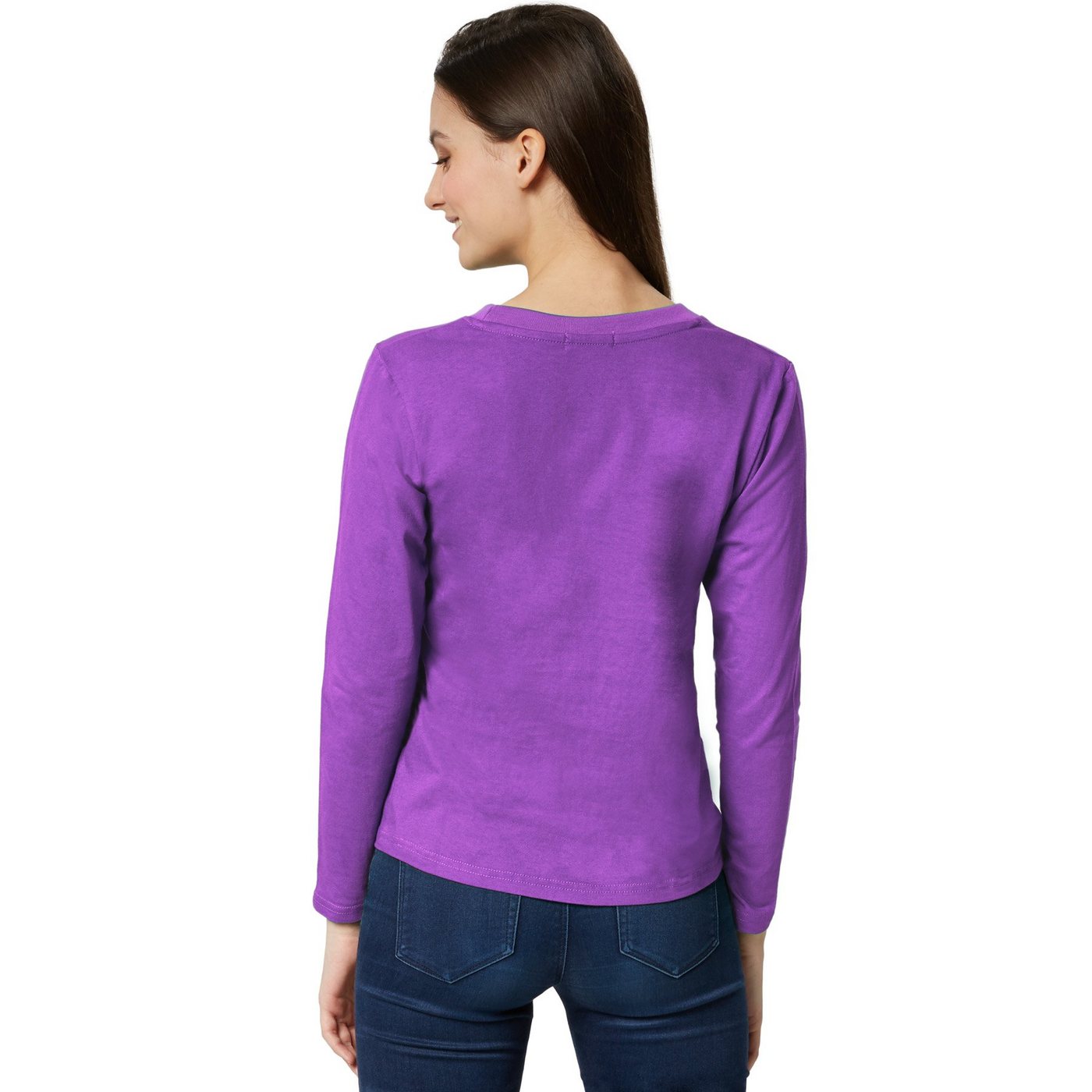 dressforfun Langarmshirt Langarmtop, Für viele Outfits & Auftritte, Rundhals mit (Ärmelshirt, Konfektionsgröße L in lila) Einfarbiges Langarm-Shirt für Frauen,  – Bild 4 von 5