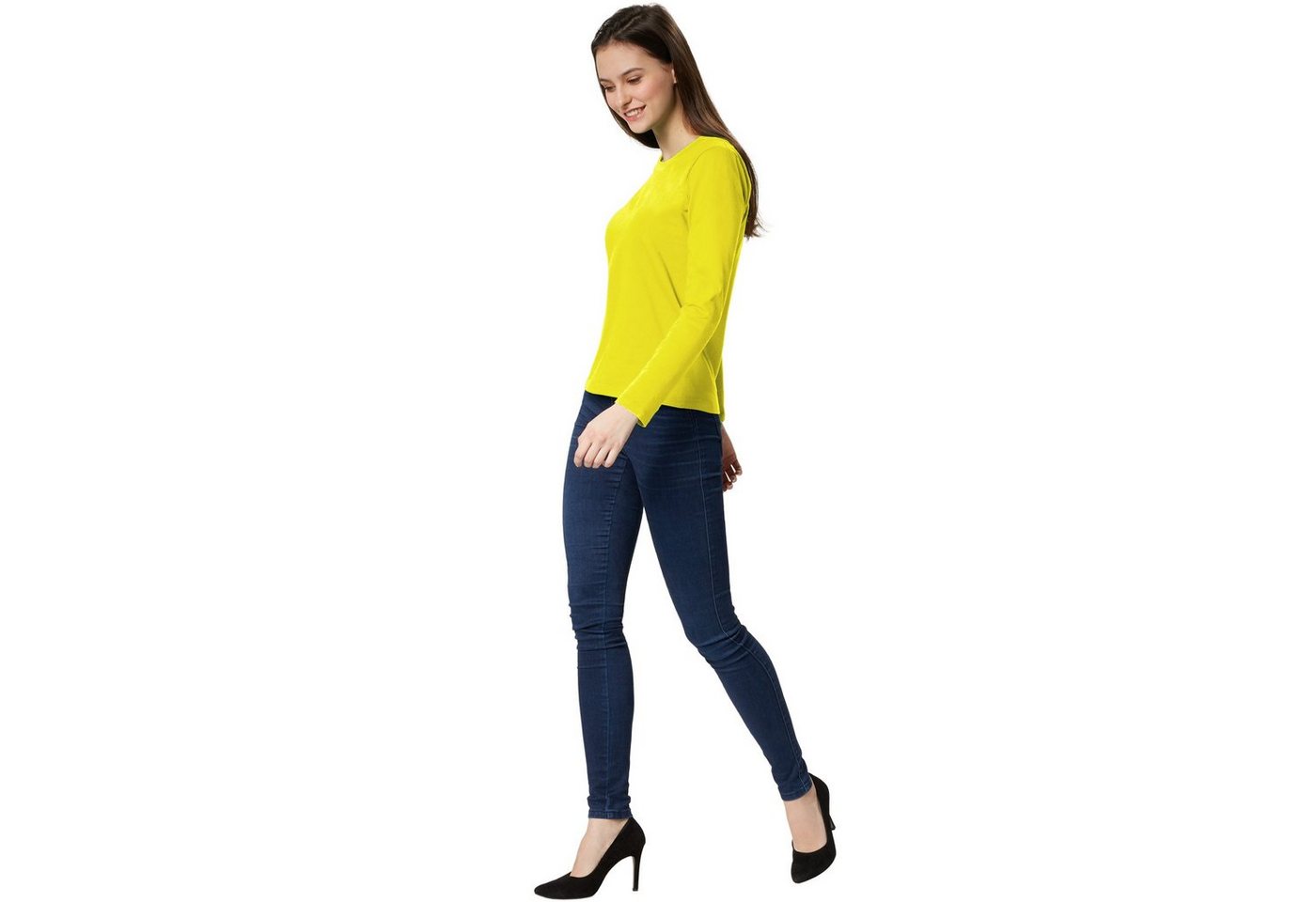 dressforfun Langarmshirt Langarmtop, Für viele Outfits & Auftritte, Rundhals mit (Ärmelshirt, Konfektionsgröße S in gelb) Einfarbiges Langarm-Shirt für Frauen,  – Bild 3 von 5