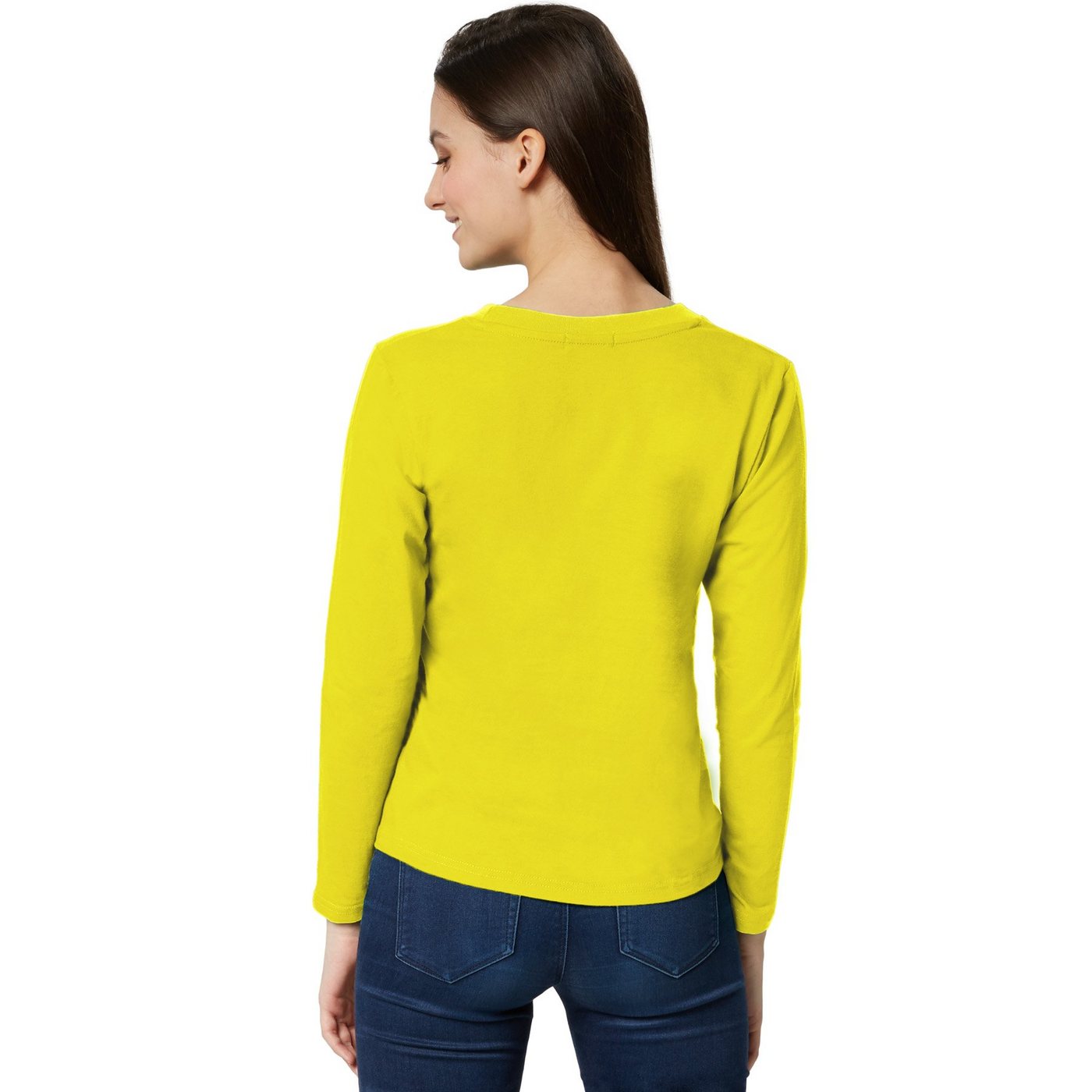 dressforfun Langarmshirt Langarmtop, Für viele Outfits & Auftritte, Rundhals mit (Ärmelshirt, Konfektionsgröße S in gelb) Einfarbiges Langarm-Shirt für Frauen,  – Bild 4 von 5