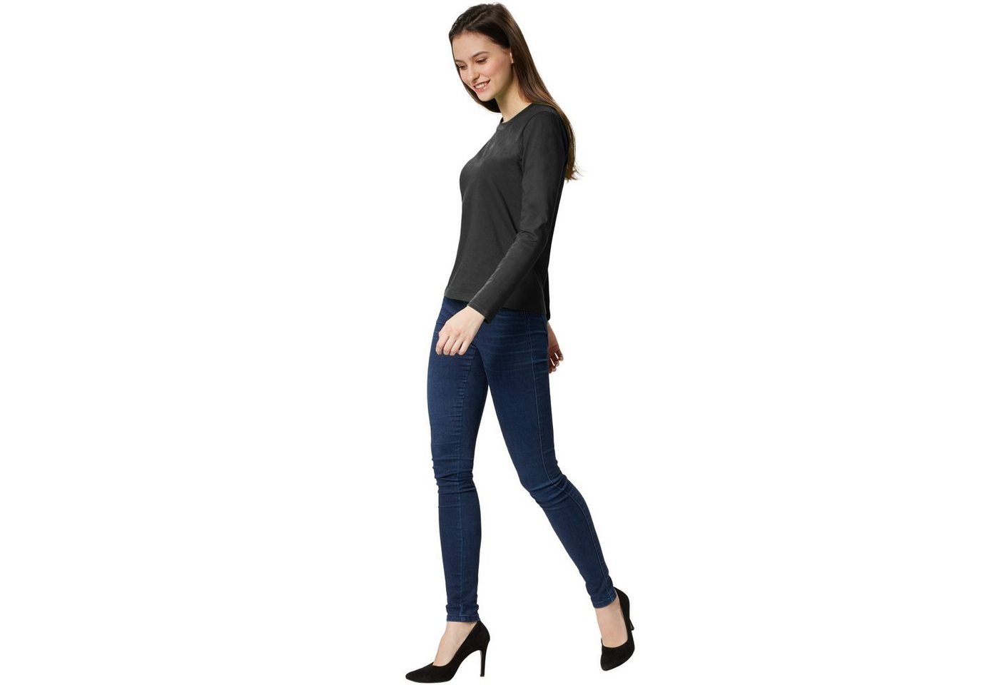 dressforfun Langarmshirt Langarmtop, Für viele Outfits & Auftritte, Rundhals mit (Ärmelshirt, Konfektionsgröße L in schwarz) Einfarbiges Langarm-Shirt für Fraue – Bild 3 von 5