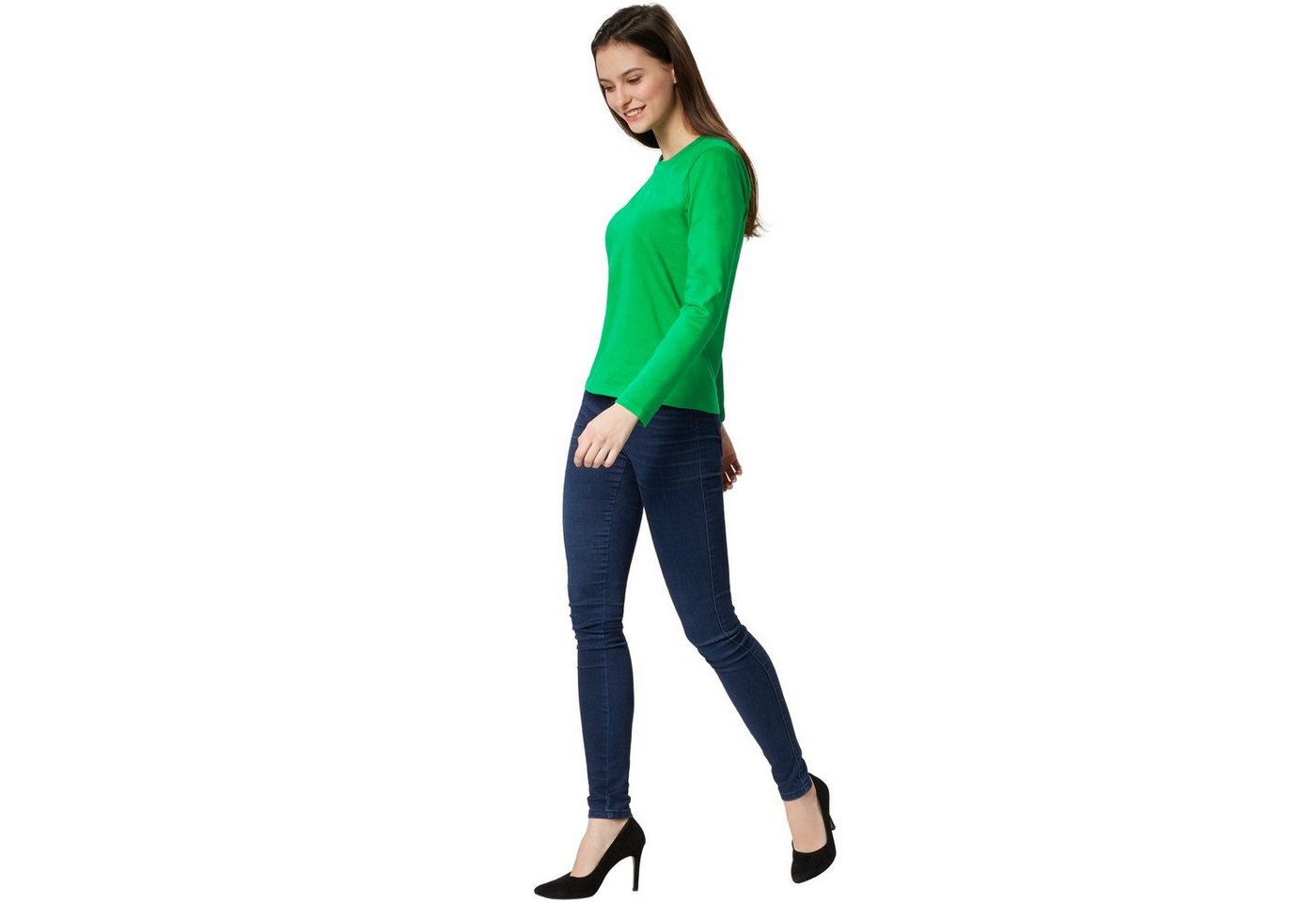 dressforfun Langarmshirt Langarmtop, Für viele Outfits & Auftritte, Rundhals mit (Ärmelshirt, Konfektionsgröße M in grün) Einfarbiges Langarm-Shirt für Frauen,  – Bild 3 von 5