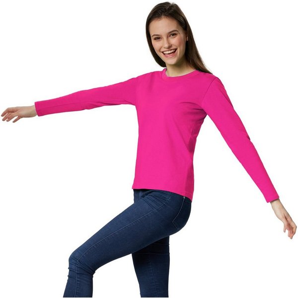 dressforfun Langarmshirt Langarmtop, Für viele Outfits & Auftritte, Rundhals mit (Ärmelshirt, Konfektionsgröße M in pink) Einfarbiges Langarm-Shirt für Frauen, 