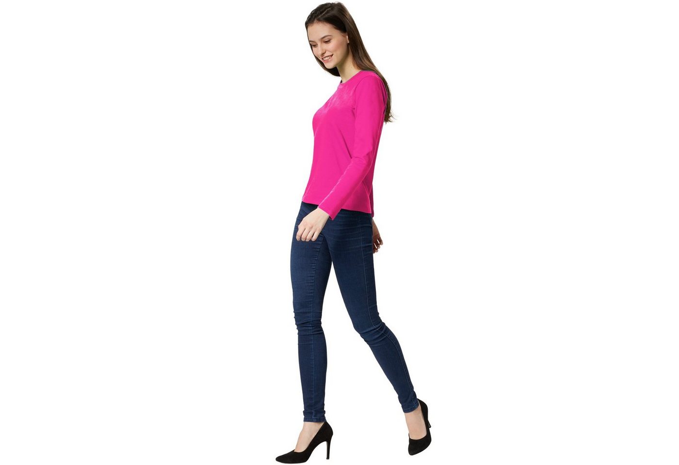 dressforfun Langarmshirt Langarmtop, Für viele Outfits & Auftritte, Rundhals mit (Ärmelshirt, Konfektionsgröße M in pink) Einfarbiges Langarm-Shirt für Frauen,  – Bild 3 von 5