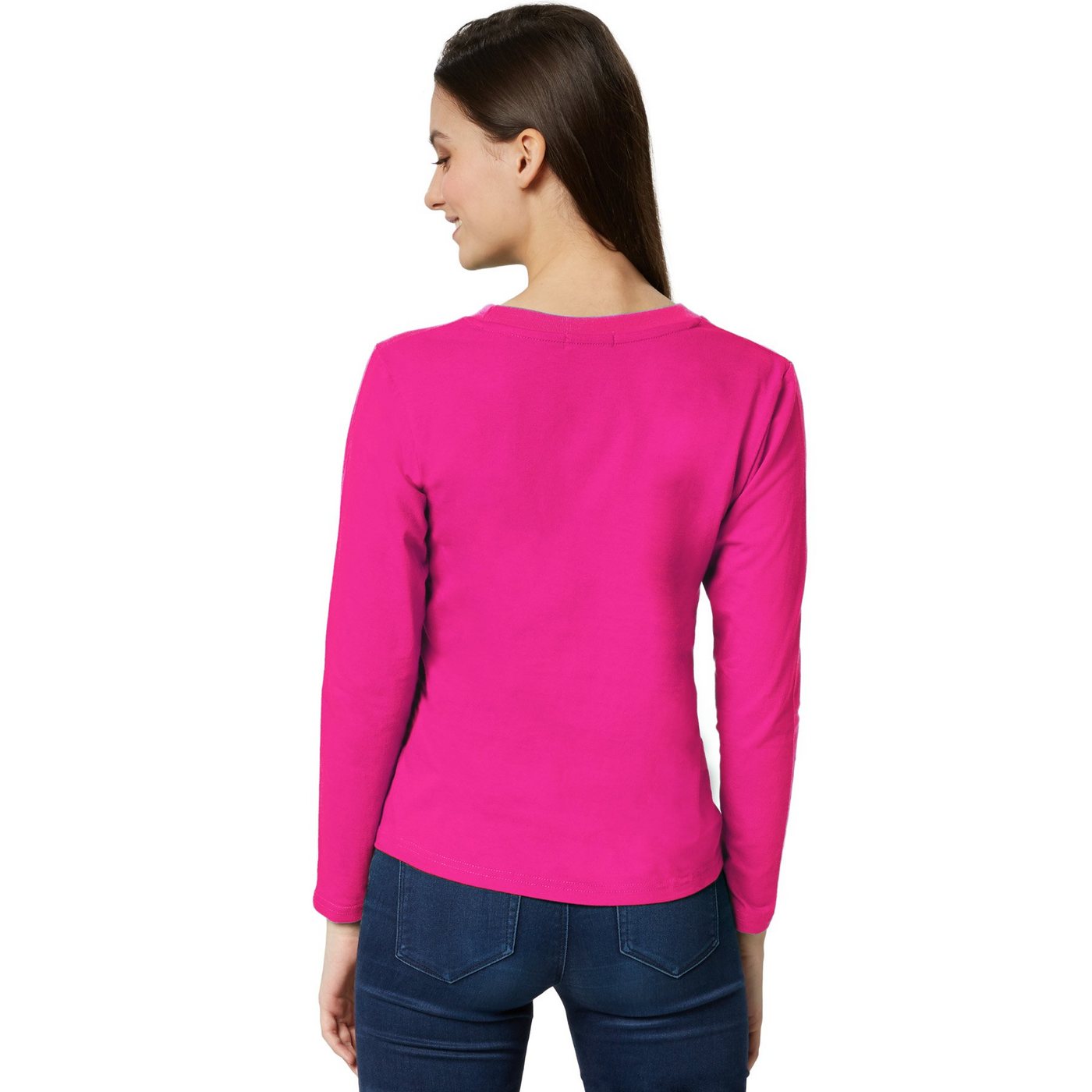 dressforfun Langarmshirt Langarmtop, Für viele Outfits & Auftritte, Rundhals mit (Ärmelshirt, Konfektionsgröße M in pink) Einfarbiges Langarm-Shirt für Frauen,  – Bild 4 von 5