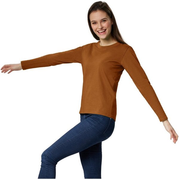 dressforfun Langarmshirt Langarmtop, Für viele Outfits & Auftritte, Rundhals mit (Ärmelshirt, Konfektionsgröße L in braun) Einfarbiges Langarm-Shirt für Frauen,