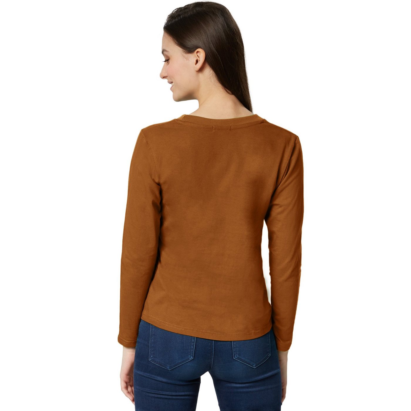 dressforfun Langarmshirt Langarmtop, Für viele Outfits & Auftritte, Rundhals mit (Ärmelshirt, Konfektionsgröße L in braun) Einfarbiges Langarm-Shirt für Frauen, – Bild 4 von 5