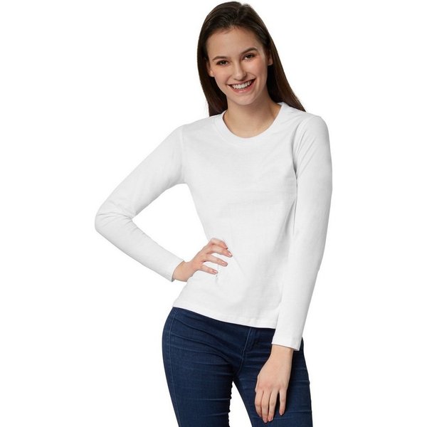 dressforfun Langarmshirt Langarmtop, Für viele Outfits & Auftritte, Rundhals mit (Ärmelshirt, Konfektionsgröße S in weiß) Einfarbiges Langarm-Shirt für Frauen, 