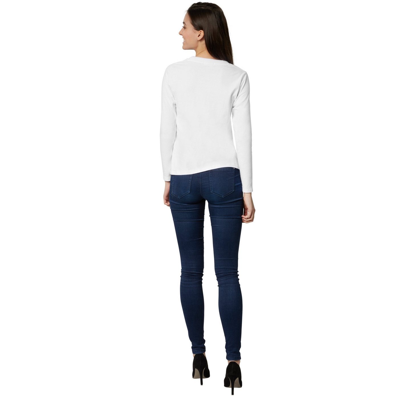 dressforfun Langarmshirt Langarmtop, Für viele Outfits & Auftritte, Rundhals mit (Ärmelshirt, Konfektionsgröße S in weiß) Einfarbiges Langarm-Shirt für Frauen,  – Bild 4 von 5