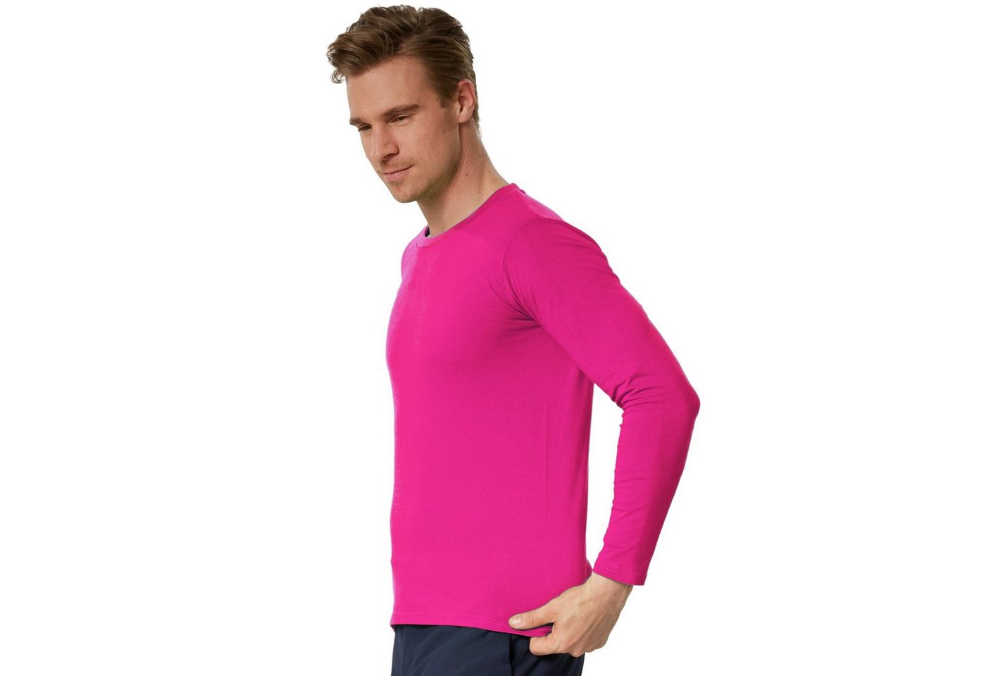 dressforfun Longsleeve Langarmtop, Für viele Outfits & Auftritte, Rundhals mit (Freizeitoberteil, Konfektionsgröße L in pink) Einfarbiges Langarm-Shirt für Männ – Bild 3 von 5