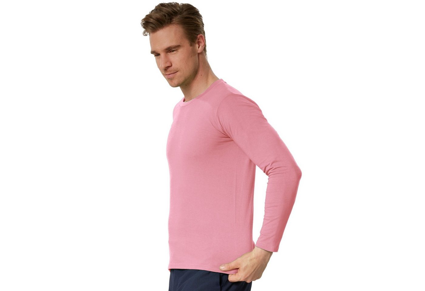 dressforfun Longsleeve Langarmtop, Für viele Outfits & Auftritte, Rundhals mit (Freizeitoberteil, Konfektionsgröße XL in rosa) Einfarbiges Langarm-Shirt für Män – Bild 3 von 5
