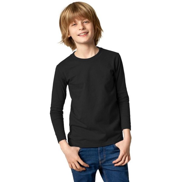 dressforfun Longsleeve Langarmtop, Für viele Outfits & Auftritte, Rundhals mit (Freizeitoberteil, Konfektionsgröße 128 (8-10 Jahre) in schwarz) Einfarbiges Lang