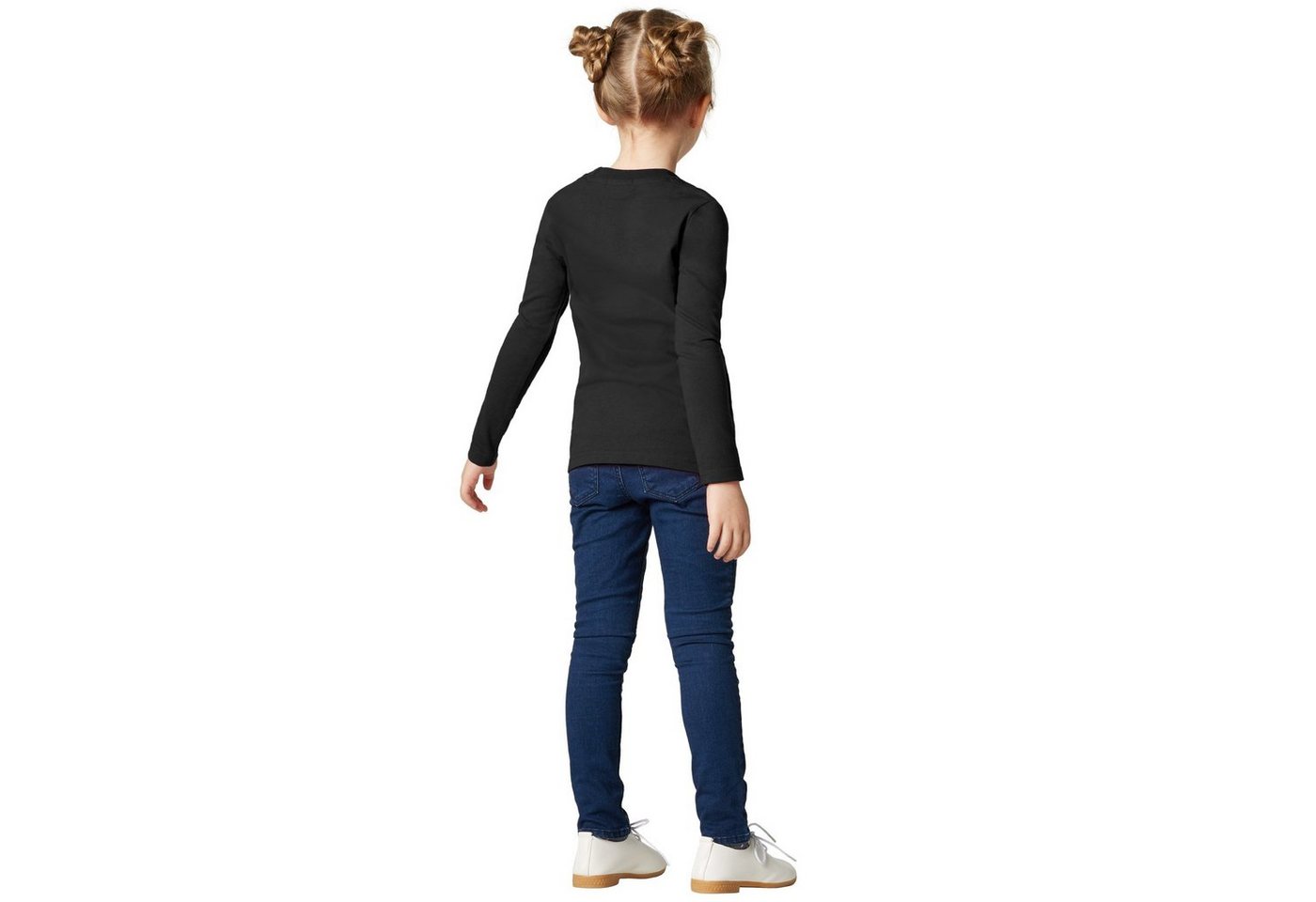 dressforfun Longsleeve Langarmtop, Für viele Outfits & Auftritte, Rundhals mit (Freizeitoberteil, Konfektionsgröße 128 (8-10 Jahre) in schwarz) Einfarbiges Lang – Bild 4 von 5