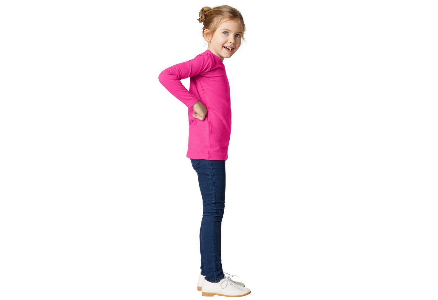 dressforfun Longsleeve Langarmtop, Für viele Outfits & Auftritte, Rundhals mit (Freizeitoberteil, Konfektionsgröße 128 (8-10 Jahre) in pink) Einfarbiges Langarm – Bild 2 von 5