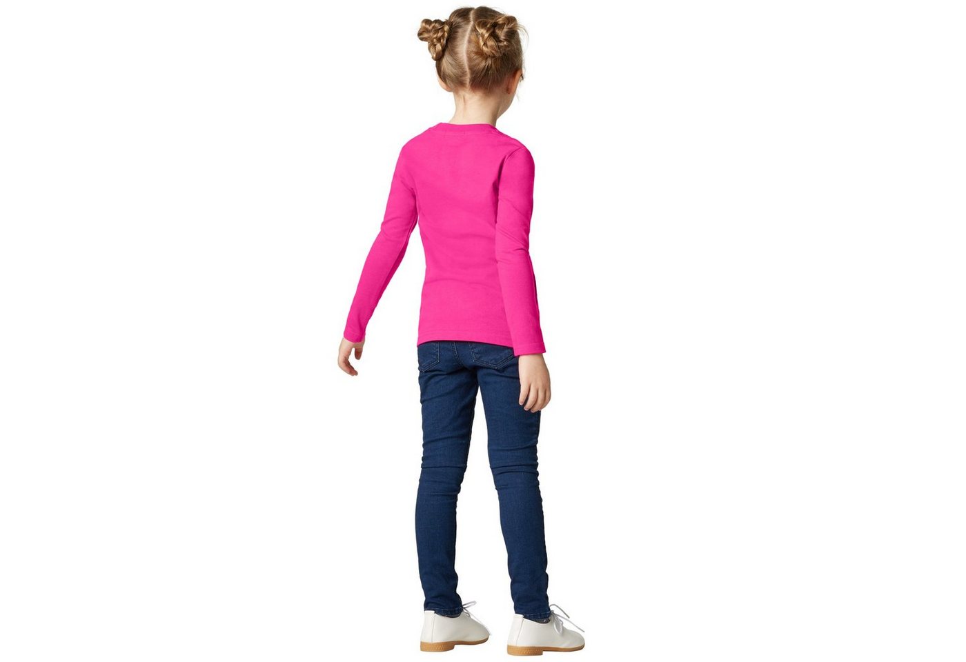 dressforfun Longsleeve Langarmtop, Für viele Outfits & Auftritte, Rundhals mit (Freizeitoberteil, Konfektionsgröße 128 (8-10 Jahre) in pink) Einfarbiges Langarm – Bild 3 von 5