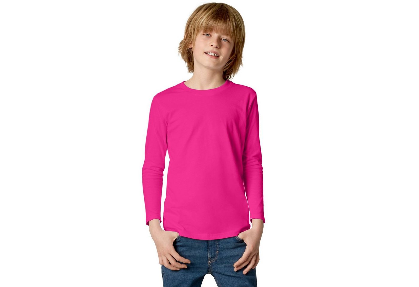 dressforfun Longsleeve Langarmtop, Für viele Outfits & Auftritte, Rundhals mit (Freizeitoberteil, Konfektionsgröße 128 (8-10 Jahre) in pink) Einfarbiges Langarm – Bild 4 von 5