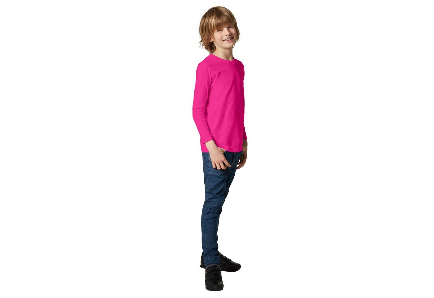 dressforfun Longsleeve Langarmtop, Für viele Outfits & Auftritte, Rundhals mit (Freizeitoberteil, Konfektionsgröße 128 (8-10 Jahre) in pink) Einfarbiges Langarm – Bild 5 von 5