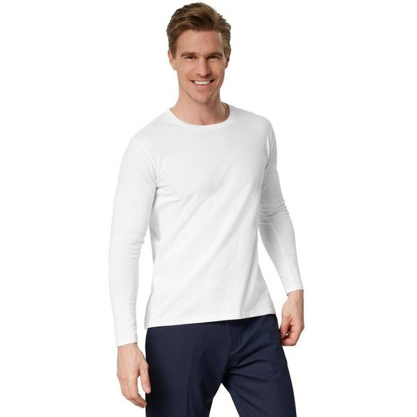 dressforfun Longsleeve Langarmtop, Für viele Outfits & Auftritte, Rundhals mit (Freizeitoberteil, Konfektionsgröße M in weiß) Einfarbiges Langarm-Shirt für Männ