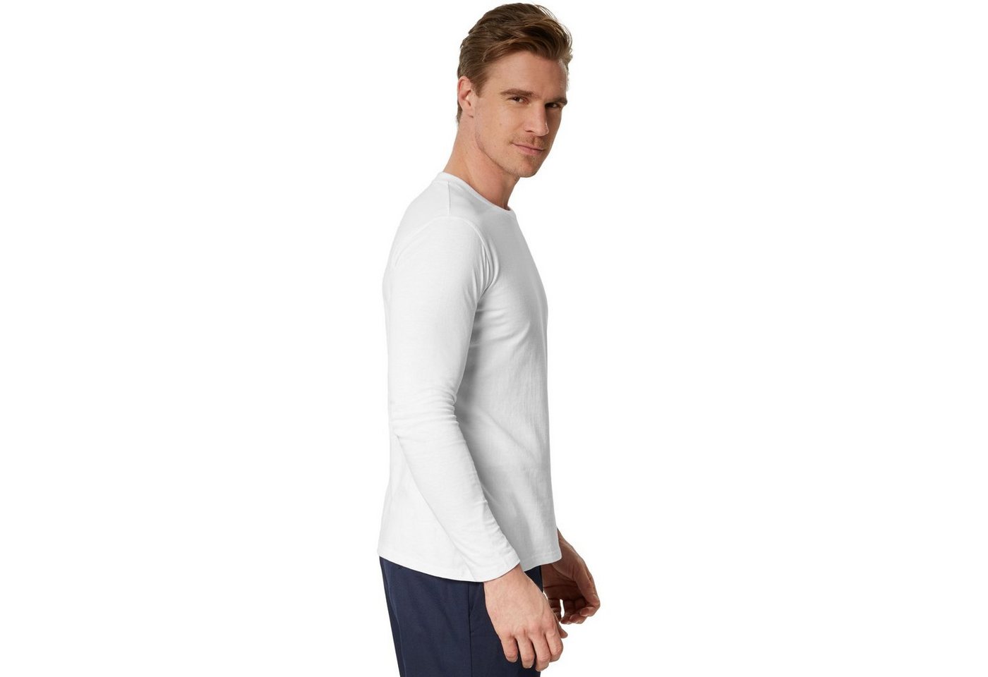 dressforfun Longsleeve Langarmtop, Für viele Outfits & Auftritte, Rundhals mit (Freizeitoberteil, Konfektionsgröße M in weiß) Einfarbiges Langarm-Shirt für Männ – Bild 3 von 5
