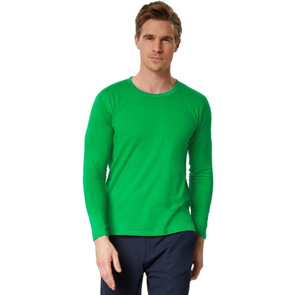 dressforfun Longsleeve Langarmtop, Für viele Outfits & Auftritte, Rundhals mit (Freizeitoberteil, Konfektionsgröße L in grün) Einfarbiges Langarm-Shirt für Männ