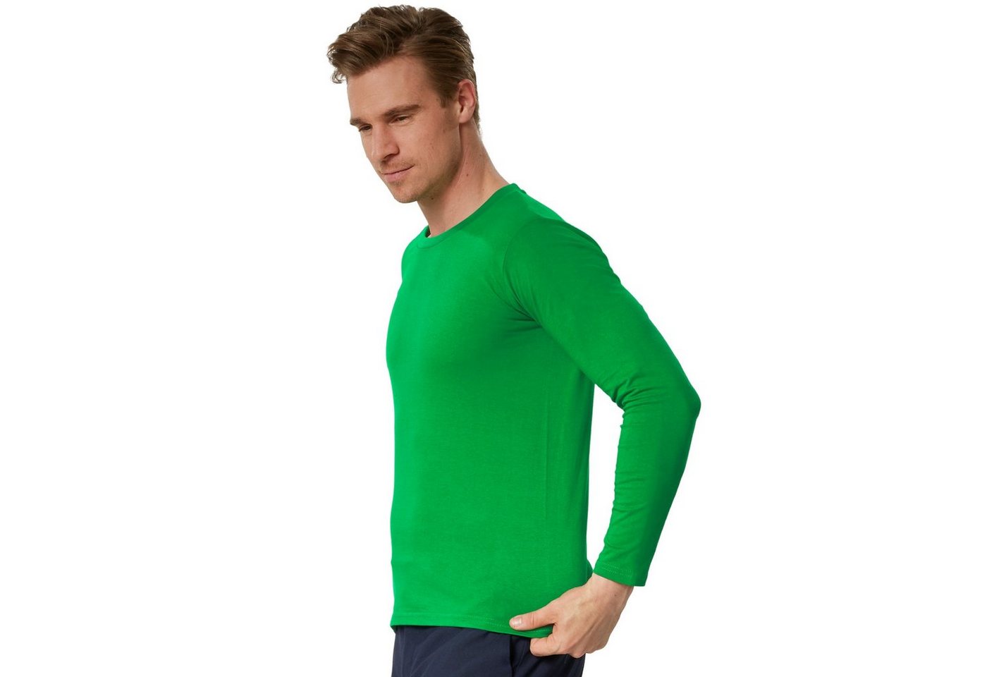 dressforfun Longsleeve Langarmtop, Für viele Outfits & Auftritte, Rundhals mit (Freizeitoberteil, Konfektionsgröße L in grün) Einfarbiges Langarm-Shirt für Männ – Bild 3 von 5