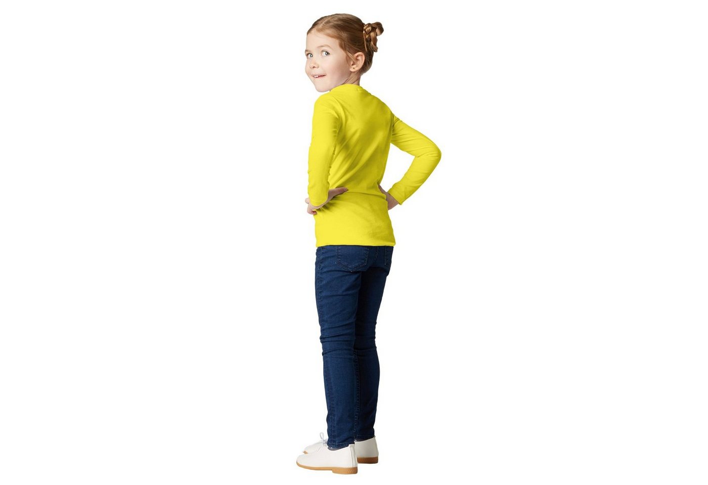 dressforfun Longsleeve Langarmtop, Für viele Outfits & Auftritte, Rundhals mit (Freizeitoberteil, Konfektionsgröße 140 (10-12 Jahre) in gelb) Einfarbiges Langar – Bild 2 von 5