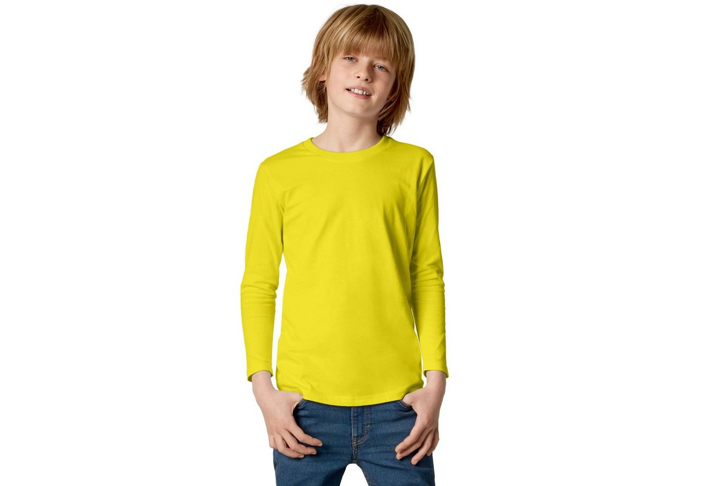 dressforfun Longsleeve Langarmtop, Für viele Outfits & Auftritte, Rundhals mit (Freizeitoberteil, Konfektionsgröße 140 (10-12 Jahre) in gelb) Einfarbiges Langar – Bild 3 von 5