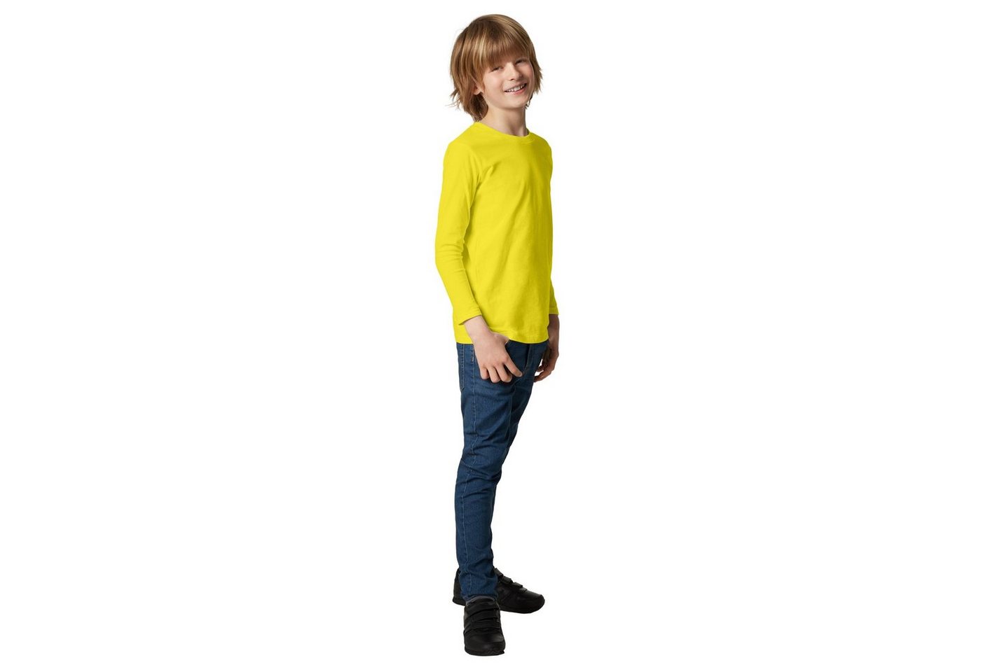 dressforfun Longsleeve Langarmtop, Für viele Outfits & Auftritte, Rundhals mit (Freizeitoberteil, Konfektionsgröße 140 (10-12 Jahre) in gelb) Einfarbiges Langar – Bild 4 von 5