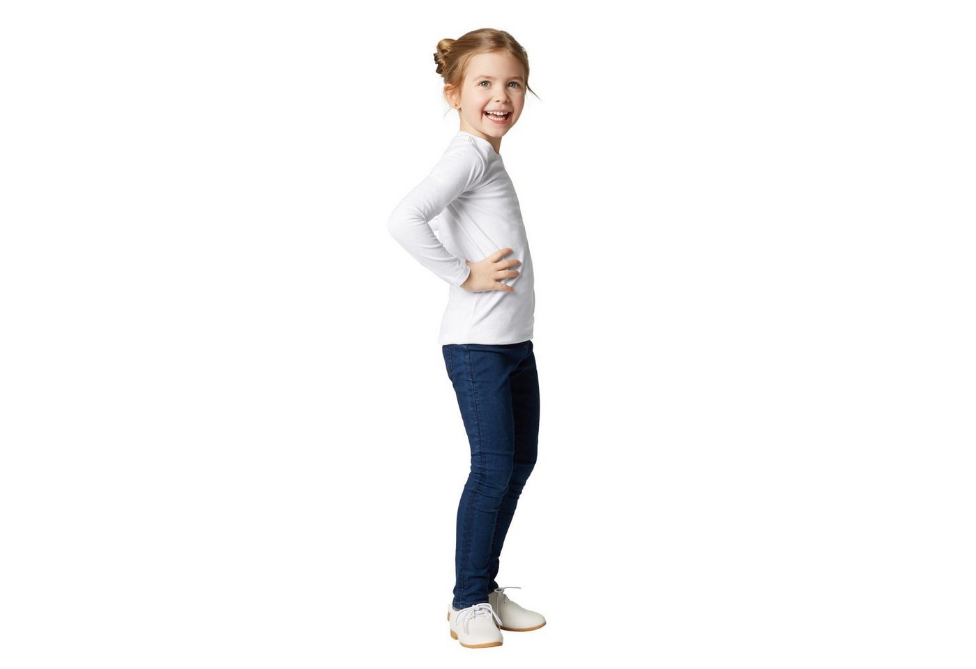 dressforfun Longsleeve Langarmtop, Für viele Outfits & Auftritte, Rundhals mit (Freizeitoberteil, Konfektionsgröße 116 (5-7 Jahre) in weiß) Einfarbiges Langarm- – Bild 2 von 5