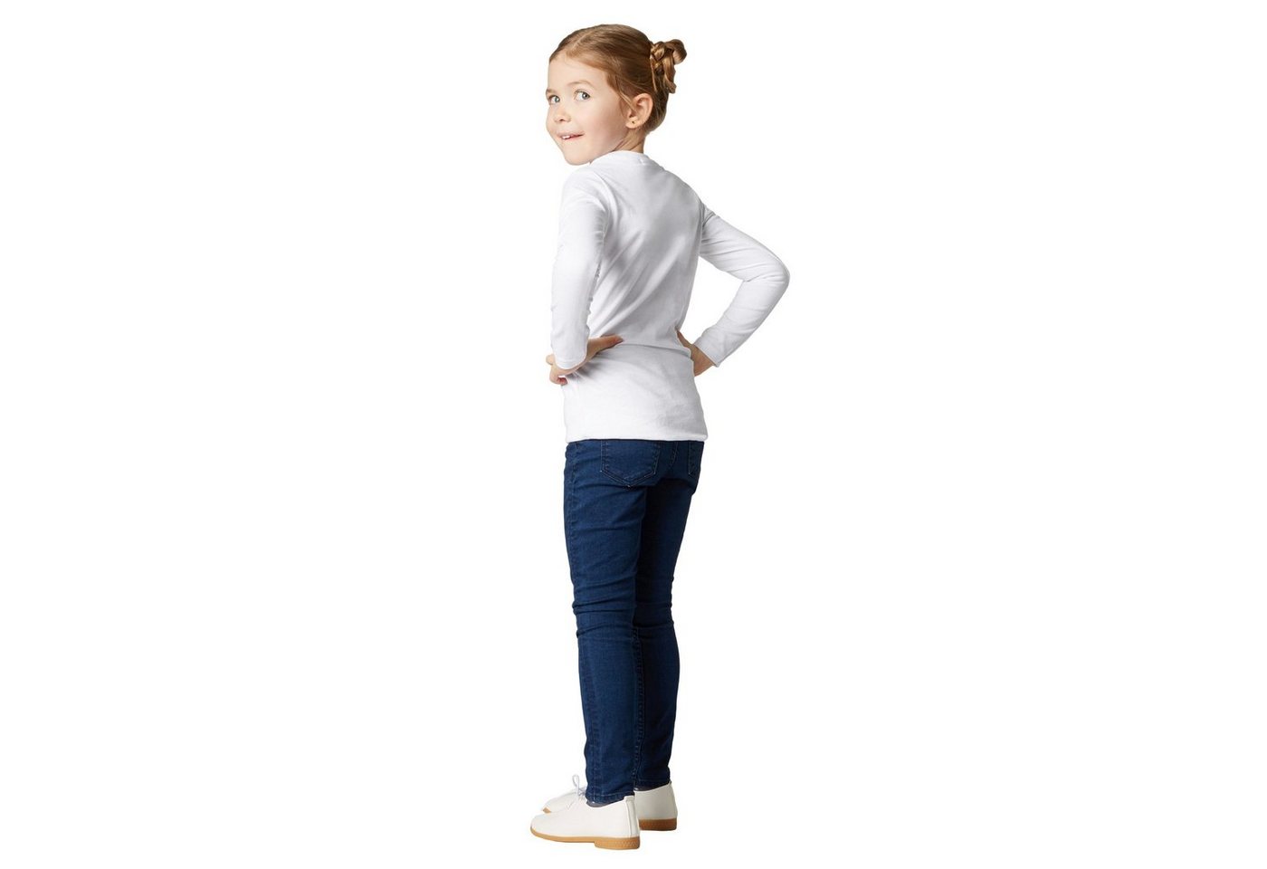 dressforfun Longsleeve Langarmtop, Für viele Outfits & Auftritte, Rundhals mit (Freizeitoberteil, Konfektionsgröße 116 (5-7 Jahre) in weiß) Einfarbiges Langarm- – Bild 3 von 5