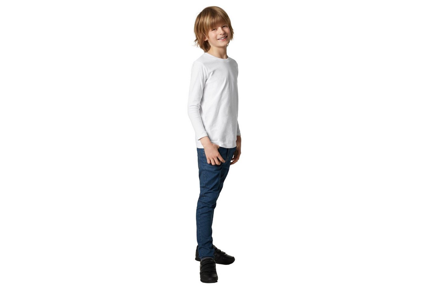 dressforfun Longsleeve Langarmtop, Für viele Outfits & Auftritte, Rundhals mit (Freizeitoberteil, Konfektionsgröße 116 (5-7 Jahre) in weiß) Einfarbiges Langarm- – Bild 5 von 5