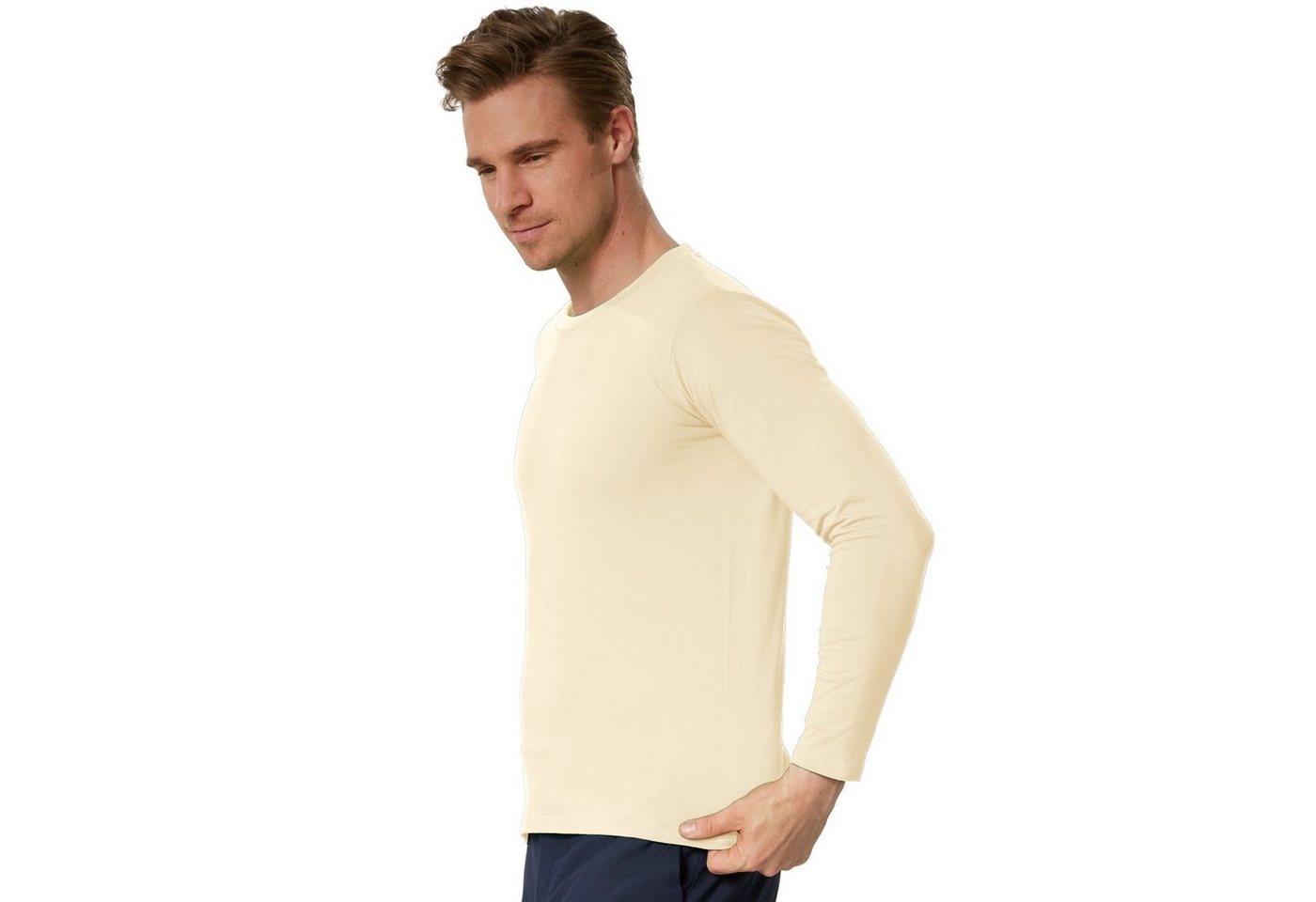 dressforfun Longsleeve Langarmtop, Für viele Outfits & Auftritte, Rundhals mit (Freizeitoberteil, Konfektionsgröße S in beige) Einfarbiges Langarm-Shirt für Män – Bild 3 von 5