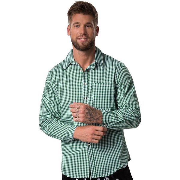 dressforfun Longsleeve Trachtenhemd, Für viele Outfits & Anlässe, Langarmhemd mit (Wiesnhemd, Konfektionsgröße XL in grün/weiß) Zweifarbiges Karomuster in klein