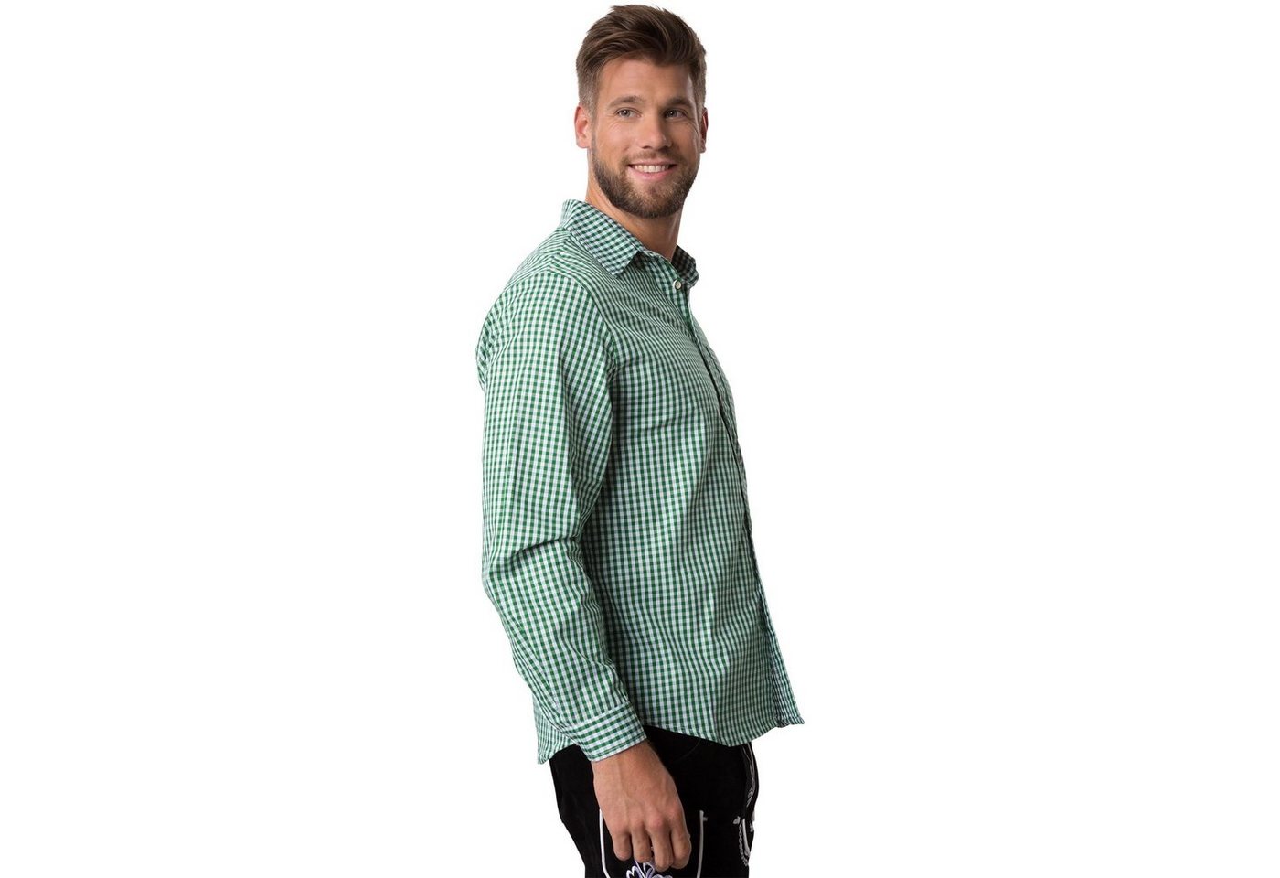 dressforfun Longsleeve Trachtenhemd, Für viele Outfits & Anlässe, Langarmhemd mit (Wiesnhemd, Konfektionsgröße XL in grün/weiß) Zweifarbiges Karomuster in klein – Bild 3 von 5