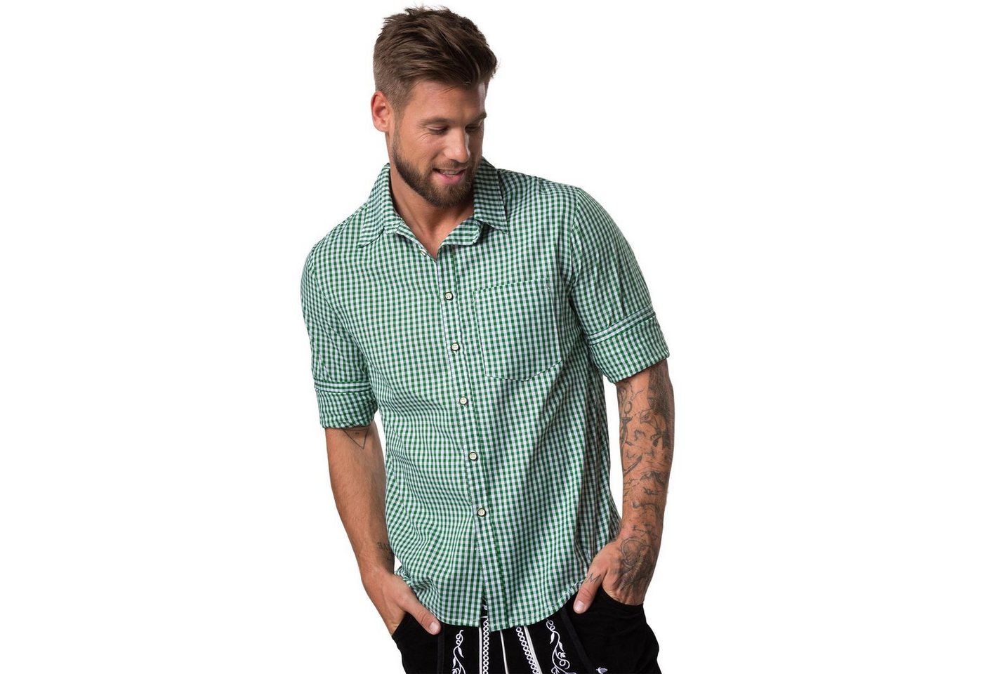 dressforfun Longsleeve Trachtenhemd, Für viele Outfits & Anlässe, Langarmhemd mit (Wiesnhemd, Konfektionsgröße XL in grün/weiß) Zweifarbiges Karomuster in klein – Bild 5 von 5