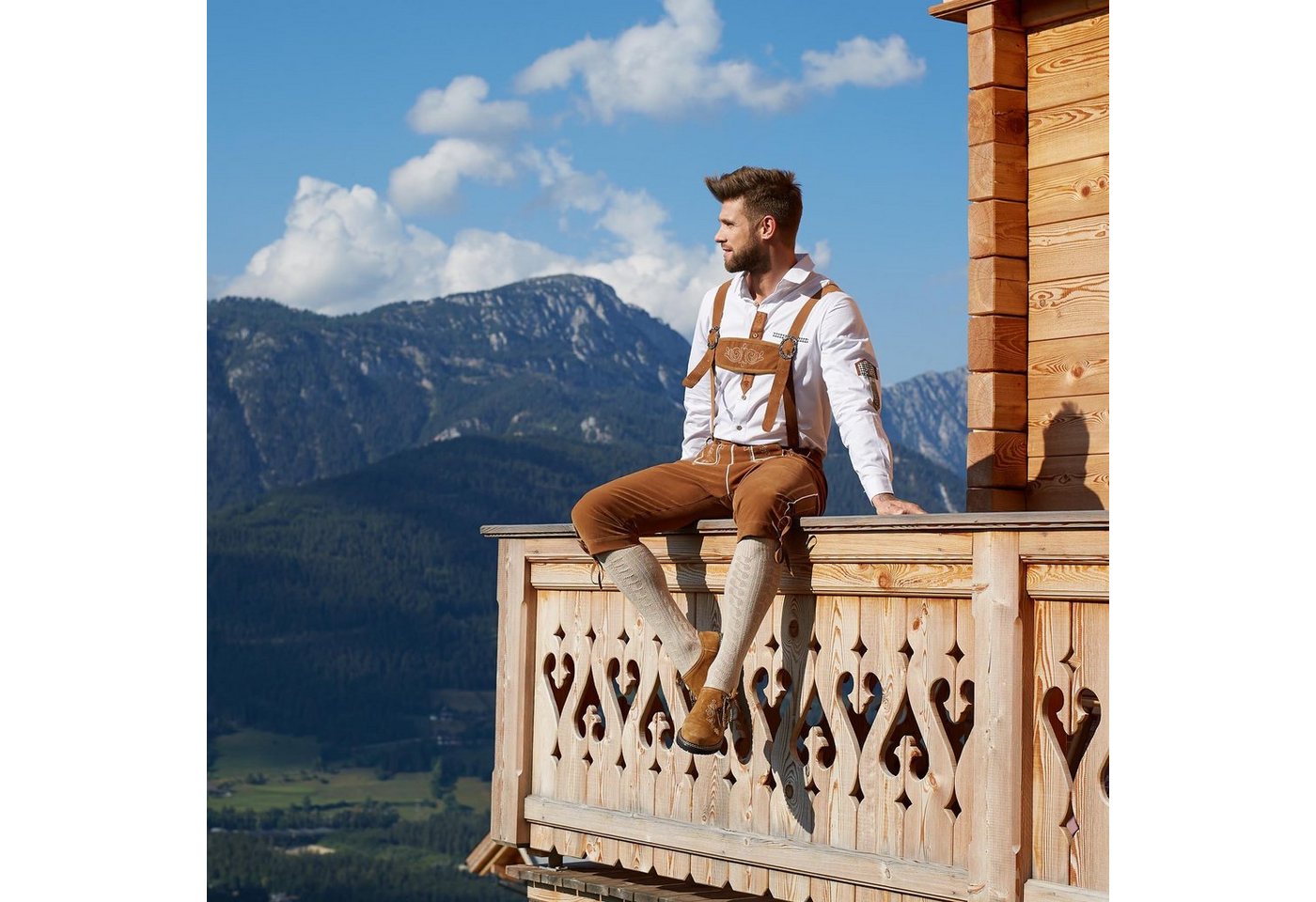 dressforfun Longsleeve Trachtenhemd, Leichter Baumwollstoff, Knopfleiste mit Ledereinsatz (Wiesnhemd, Konfektionsgröße XXL in weiß) Edelweißstickerei und Edelwe – Bild 3 von 5