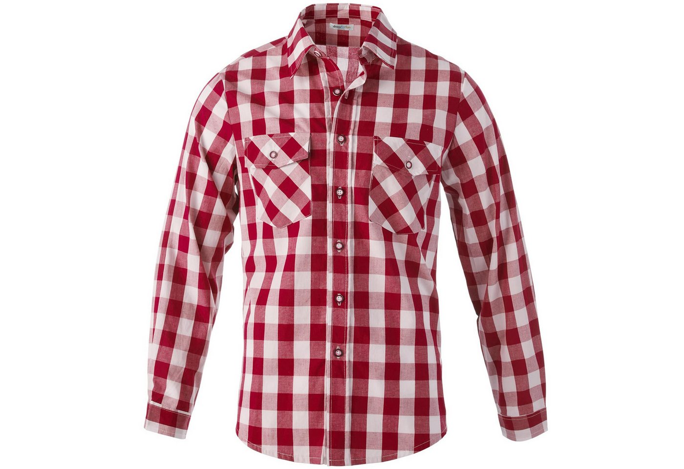 dressforfun Longsleeve Trachtenhemd, Für viele Outfits & Anlässe, Langarmhemd mit (Wiesnhemd, Konfektionsgröße S in rot/weiß) Zwei Brusttaschen zum Verschließen – Bild 2 von 5