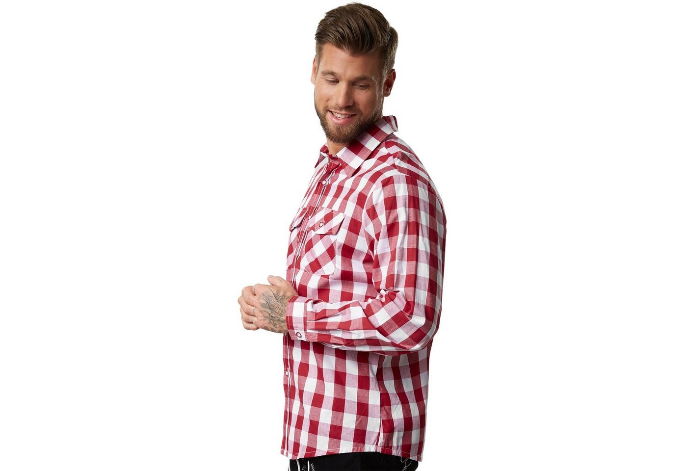 dressforfun Longsleeve Trachtenhemd, Für viele Outfits & Anlässe, Langarmhemd mit (Wiesnhemd, Konfektionsgröße S in rot/weiß) Zwei Brusttaschen zum Verschließen – Bild 4 von 5