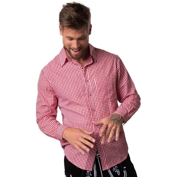 dressforfun Longsleeve Trachtenhemd, Für viele Outfits & Anlässe, Langarmhemd mit (Wiesnhemd, Konfektionsgröße L in rot/weiß) Zweifarbiges Karomuster in kleinem