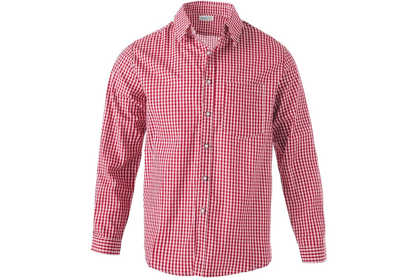dressforfun Longsleeve Trachtenhemd, Für viele Outfits & Anlässe, Langarmhemd mit (Wiesnhemd, Konfektionsgröße L in rot/weiß) Zweifarbiges Karomuster in kleinem – Bild 2 von 5