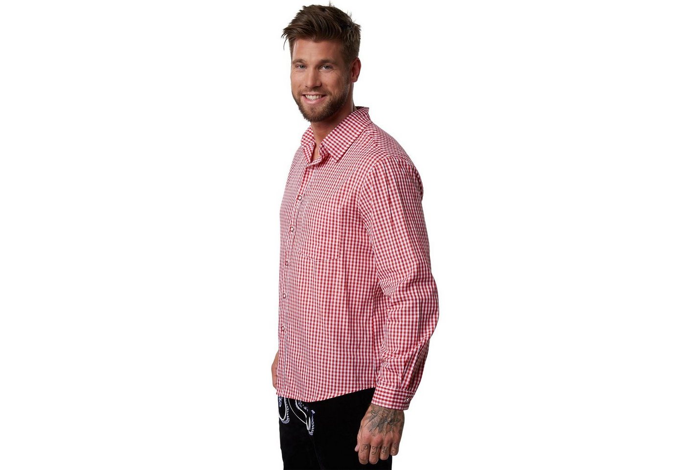 dressforfun Longsleeve Trachtenhemd, Für viele Outfits & Anlässe, Langarmhemd mit (Wiesnhemd, Konfektionsgröße L in rot/weiß) Zweifarbiges Karomuster in kleinem – Bild 3 von 5
