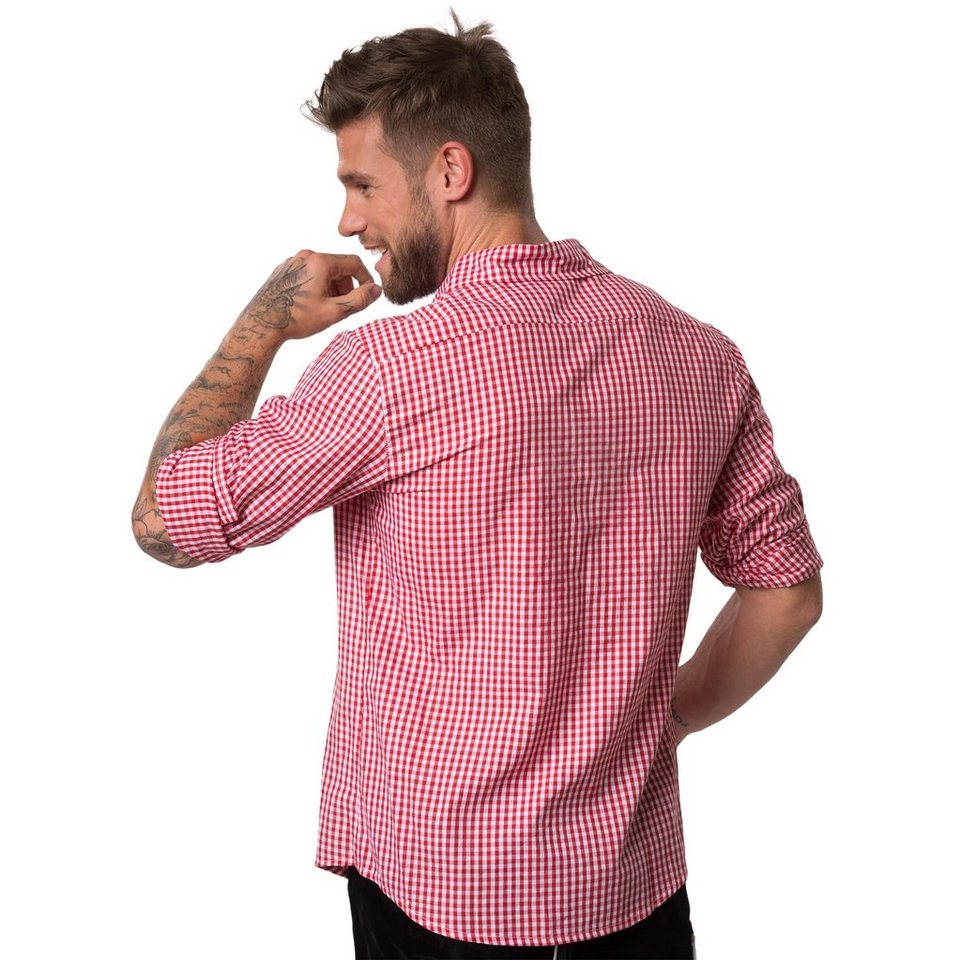 dressforfun Longsleeve Trachtenhemd, Für viele Outfits & Anlässe, Langarmhemd mit (Wiesnhemd, Konfektionsgröße L in rot/weiß) Zweifarbiges Karomuster in kleinem – Bild 4 von 5