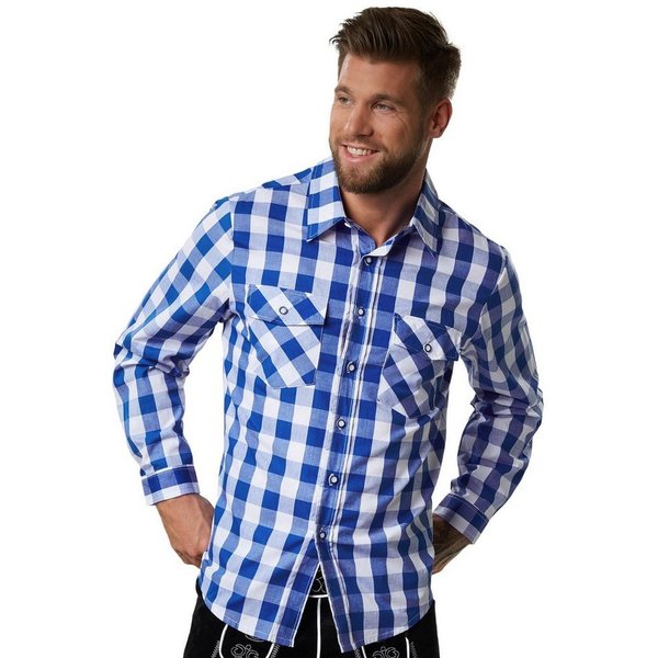 dressforfun Longsleeve Trachtenhemd, Für viele Outfits & Anlässe, Langarmhemd mit (Wiesnhemd, Konfektionsgröße M in blau/weiß) Zwei Brusttaschen zum Verschließe