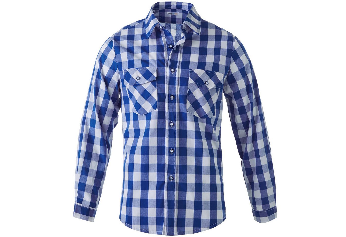 dressforfun Longsleeve Trachtenhemd, Für viele Outfits & Anlässe, Langarmhemd mit (Wiesnhemd, Konfektionsgröße M in blau/weiß) Zwei Brusttaschen zum Verschließe – Bild 2 von 5