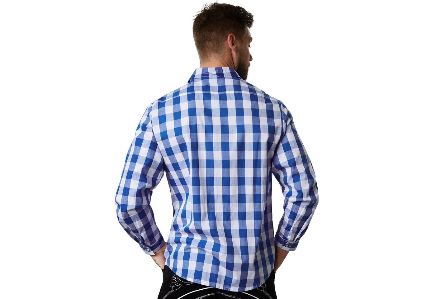 dressforfun Longsleeve Trachtenhemd, Für viele Outfits & Anlässe, Langarmhemd mit (Wiesnhemd, Konfektionsgröße M in blau/weiß) Zwei Brusttaschen zum Verschließe – Bild 5 von 5