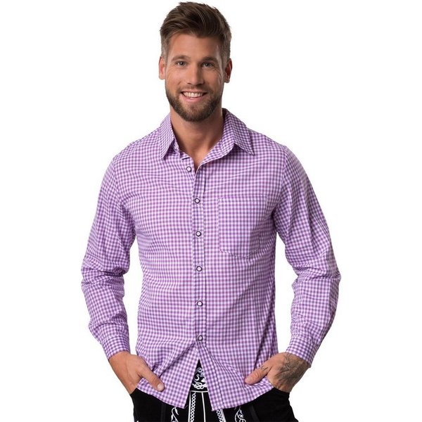dressforfun Longsleeve Trachtenhemd, Für viele Outfits & Anlässe, Langarmhemd mit (Wiesnhemd, Konfektionsgröße L in lila/weiß) Zweifarbiges Karomuster in kleine
