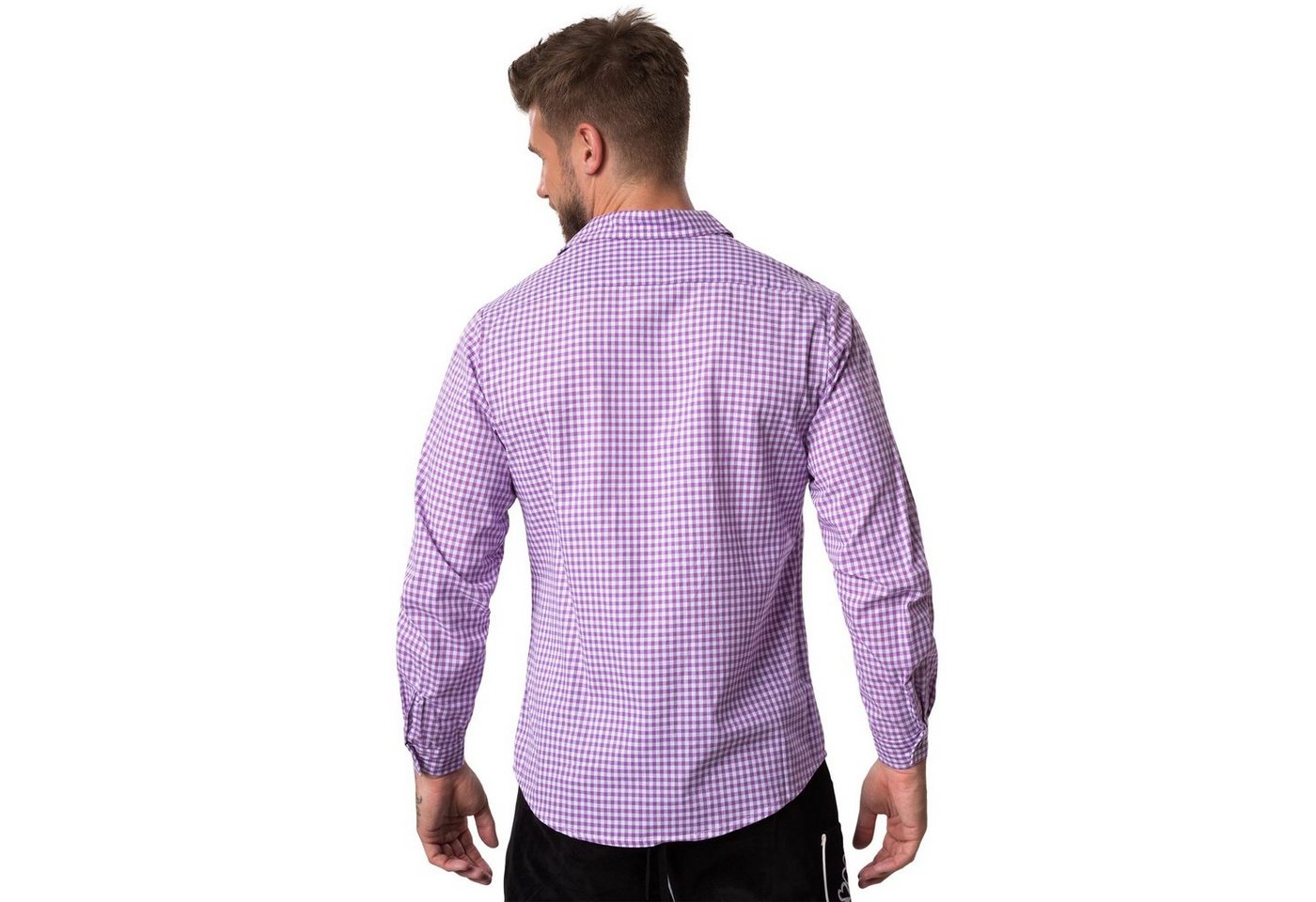 dressforfun Longsleeve Trachtenhemd, Für viele Outfits & Anlässe, Langarmhemd mit (Wiesnhemd, Konfektionsgröße L in lila/weiß) Zweifarbiges Karomuster in kleine – Bild 4 von 5
