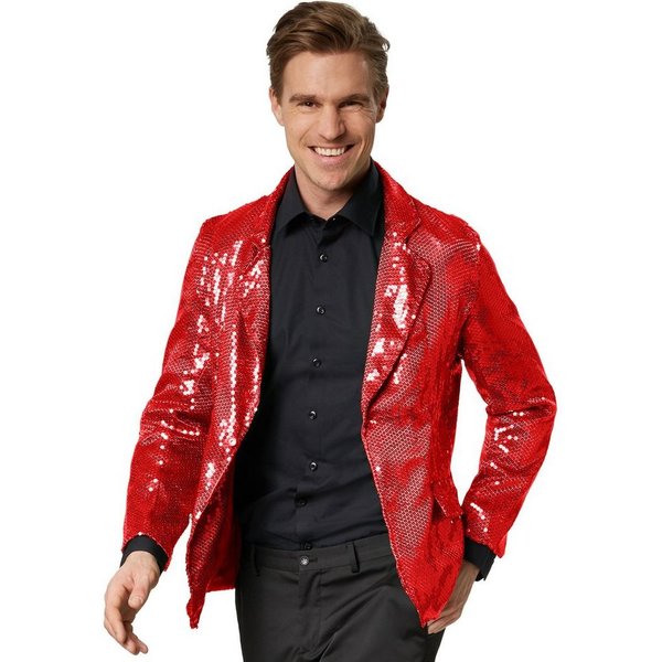 dressforfun Sakko Jackett, Für viele Outfits und Anlässe, Ziertaschen an den Seiten (Anzugjacke, Konfektionsgröße L in rot) Hoher Tragekomfort, guter Sitz, Krag